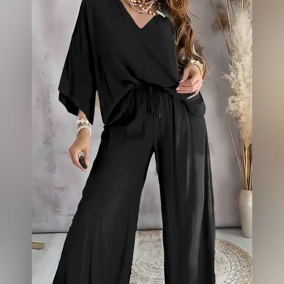 Knit 2 pc Wide Leg Pant Set - Black - XL  NWT - Picture 2 of 6